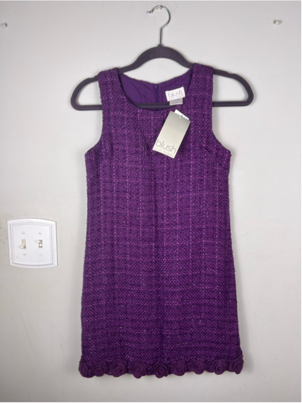 Blush Us Angels Girls 16 Plum Boucle Dress Rosette Hem Sleeveless A-Line Formal